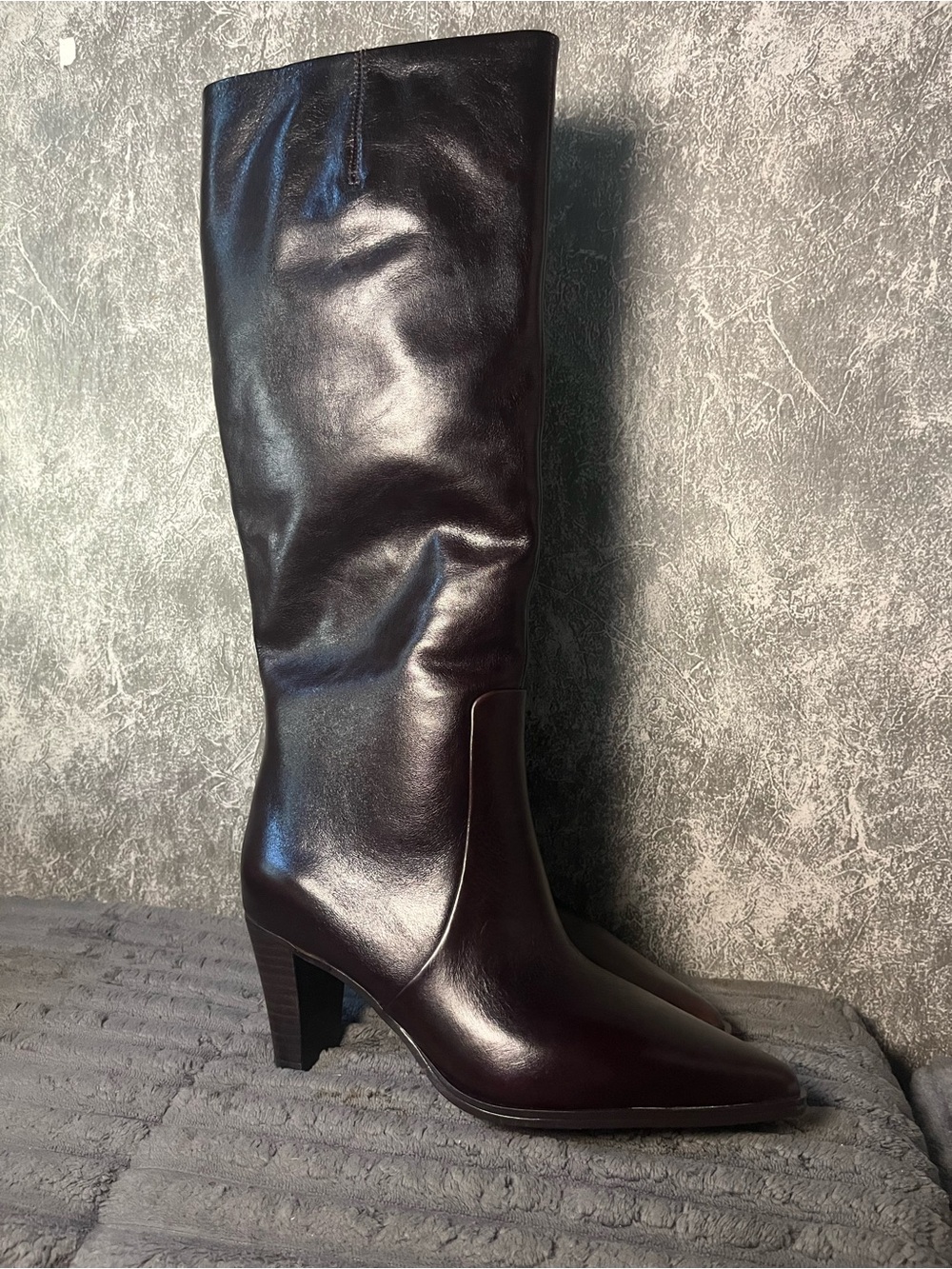 Franco Sarto Women's Tall Leather Boots in Dark Burgundy NEW without Box